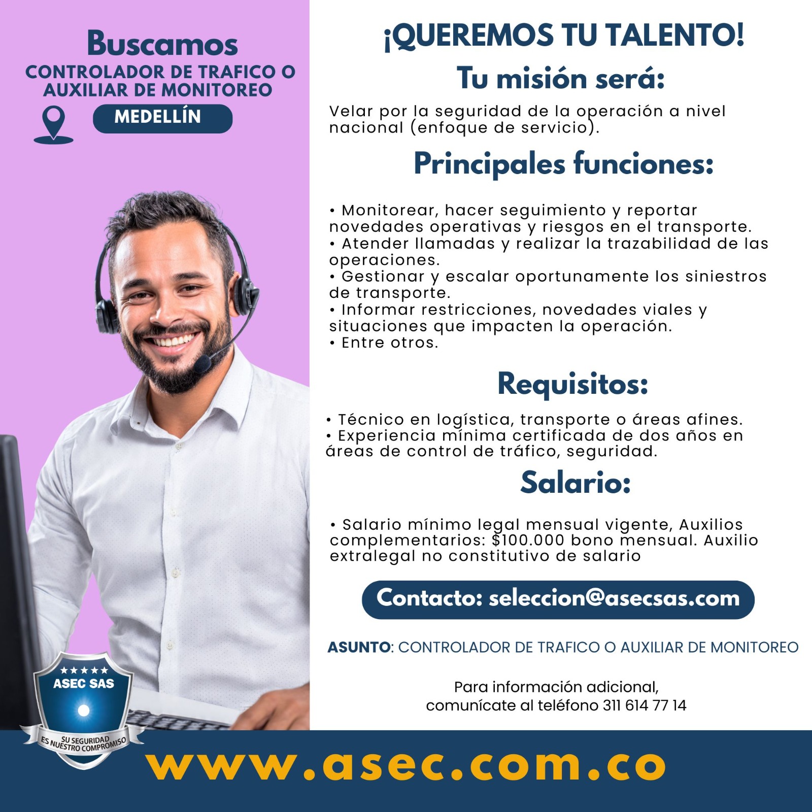 Controlador Trafico o Auxiliar de Monitoreo