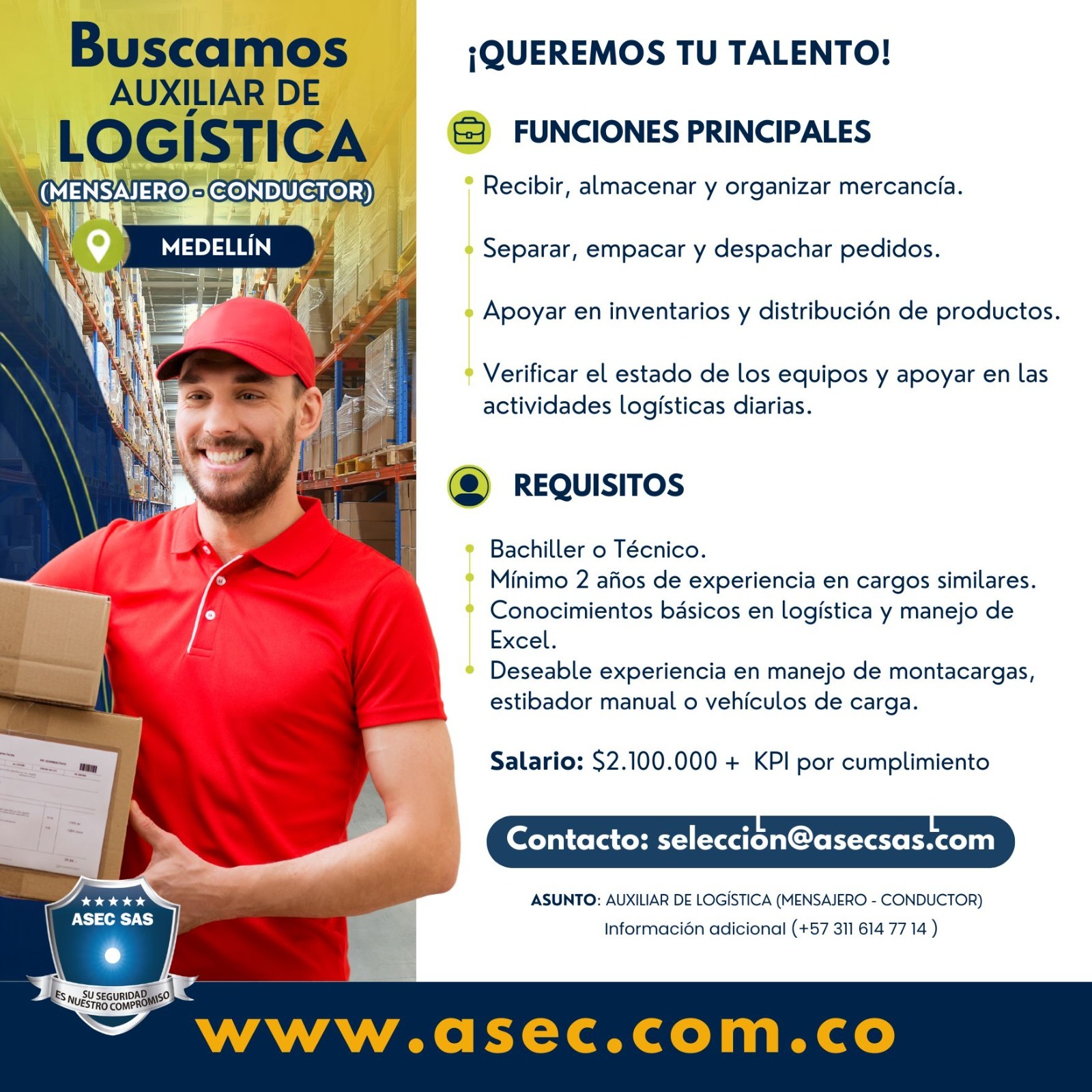 Auxiliar de Logística (mensajero - Conductor)
